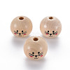 Printed Natural Wood European Beads X-WOOD-S055-41-1