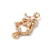 Brass Pave Clear Cubic Zirconia Flower Ring Links Connector Charms KK-C062-044G-01-2