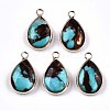Teardrop Assembled Natural Bronzite and Synthetic Turquoise Pendants G-N330-022-A01-1