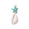 Cowrie Shell & Synthetic Turquoise Starfish Pendants PALLOY-JF03407-02-1