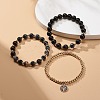 3Pcs 3 Style Natural Eyeless Obsidian & Crackle Agate & Brass Beaded Stretch Bracelets Set BJEW-JB08833-2