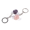 201 Stainless Steel with Natural Gemstone Pendants Keychain G-Q172-04P-2