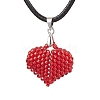 3D Heart Glass Seed Beads Pendant Necklaces NJEW-MZ00046-03-1