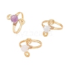 3Pcs Copper Wire Wrapped Round Natural Amethyst & Natural Aquamarine & Natural Rose Quartz Bead Finger Rings for Women RJEW-JR00808-1