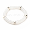 2Pcs 2 Color White Acrylic Curved Tube Chunky Stretch Bracelets Set with CCB Plastic for Women BJEW-JB08126-5
