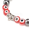 Natural Lava Rock & Synthetic Hematite Stretch Bracelet with Lampwork Evil Eye Beaded BJEW-JB08308-5