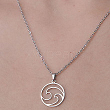 201 Stainless Steel Hollow Wave Pendant Necklace NJEW-OY001-29