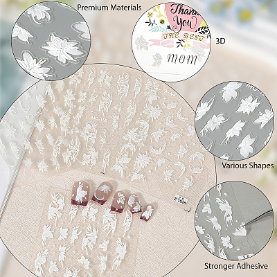 4Pcs 4 Styles Flower Pattern Self Adhesive PET Nail Art Stickers Decals MRMJ-SP0001-22-1