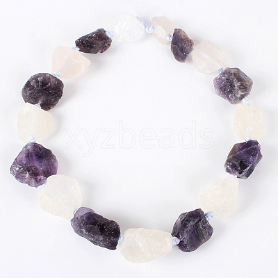 Natural Gemstone Crystal & Amethyst Quartz Rough Nuggets Bead Strands G-E219-01-1