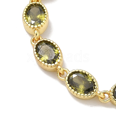 Oval Brass Pave Cubic Zirconia Link Chain Bracelets for Women BJEW-P385-02G-07-1