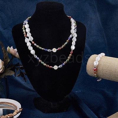 3Pcs Natural Shell & Plastic Pearl Flower & Glass Beaded Necklaces and Stretch Bracelet Set SJEW-SW00010-05-1