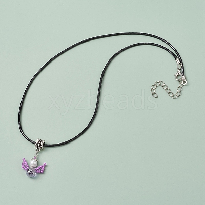 Glass Seed Beads & Glass Pearl Angel Pendant Necklaces NJEW-MZ00056-03-1