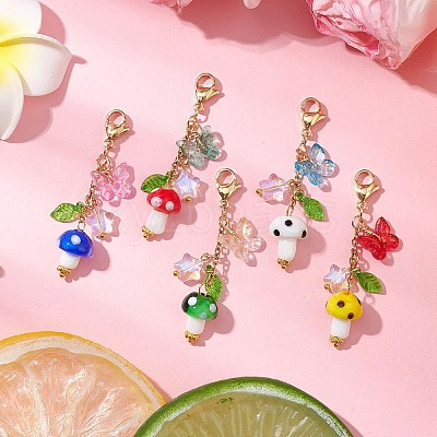 Mushroom Handmade Lampwork Pendant Decorations HJEW-JM02657-1
