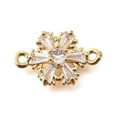 Brass Clear Cubic Zirconia Connector Charms KK-U065-06C-G-1