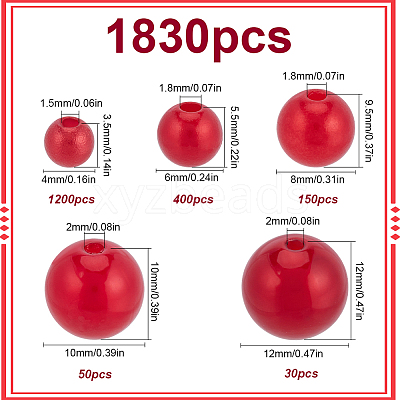 1830Pcs 5 Styles ABS Plastic Imitation Pearl Beads OACR-SP0001-01B-1