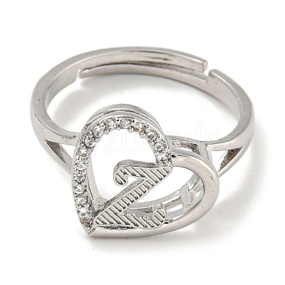 Heart with Letter Rack Plating Brass Micro Pave Cubic Zirconia Adjustable Rings for Women RJEW-I105-06P-Z-1