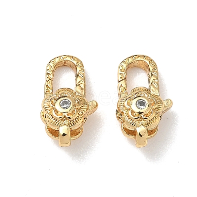 Flower Brass Micro Pave Cubic Zirconia Lobster Claw Clasps KK-Z136-22G-04-1