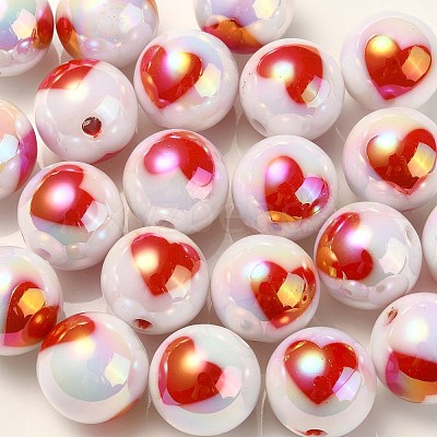 UV Plating Rainbow Iridescent Acrylic Beads OACR-F004-09H-1