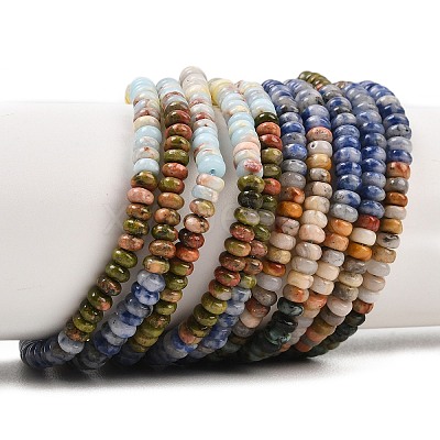 Natural African Turquoise(Jasper) & Unakite & Blue Spot Jasper & Crazy Agate & Yellow Opal & Ice Obsidian & Synthetic Shoushan Stone Beads Strands G-Z135-C07-2x4mm-1