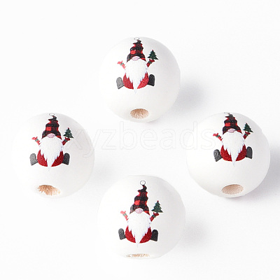 Painted Natural Wood Round Beads WOOD-N006-177-1