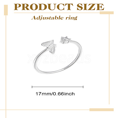 1Pc Letter Brass Rhinestone Open Cuff Rings for Women AJEW-LP0004-47Z-S-1