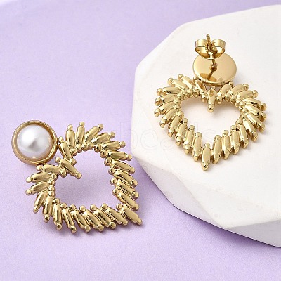201 Stainless Steel ABS Plastic Pearl Stud Earrings EJEW-Z151-13G-02-1