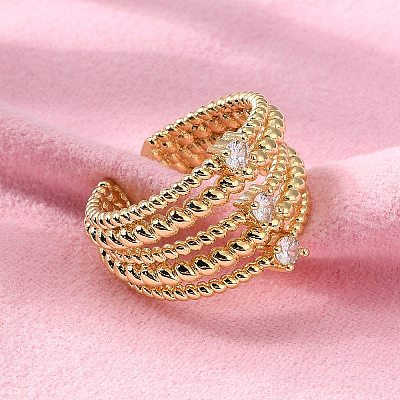 Rack Plating Real 18K Gold Plated Brass Multi Lines Open Cuff Rings RJEW-B048-08G-1