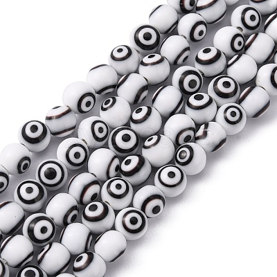 Handmade Evil Eye Lampwork Round Bead Strands LAMP-L055-6mm-1
