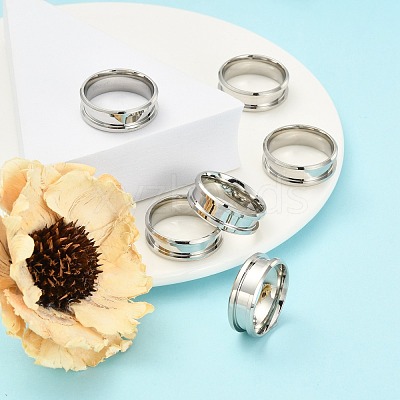 201 Stainless Steel Grooved Finger Ring Settings MAK-WH0007-16P-1