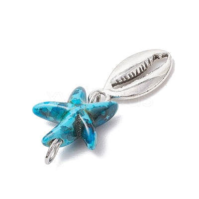 7Pcs 7 Styles Dyed Synthetic Turquoise Starfish & Alloy Sea Animals Pendants PALLOY-JF03754-04-1