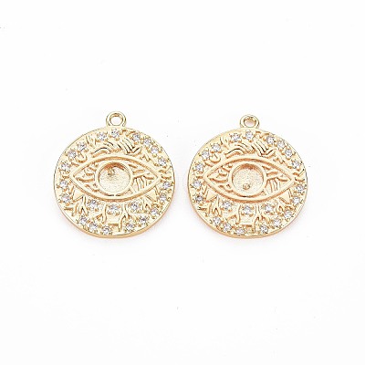 Brass Micro Pave Clear Cubic Zirconia Pendant Settings for Enamel KK-S356-704-1