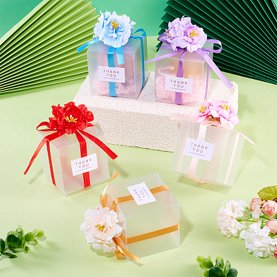 Clear PVC Candy Gift Packaging Boxes with Ribbon & Artificial Flower CON-TAC0001-20A-1