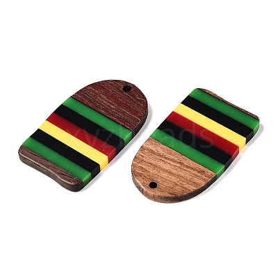 Jamaican Colour Epoxy Resin & Walnut Wood Pendants RESI-N039-122R-1