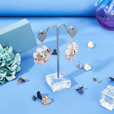 30Pcs 5 Colors Heart Shape with Textured PVD Vacuum Plating 304 Stainless Steel Stud Earring Findings EJEW-UN0001-62-1