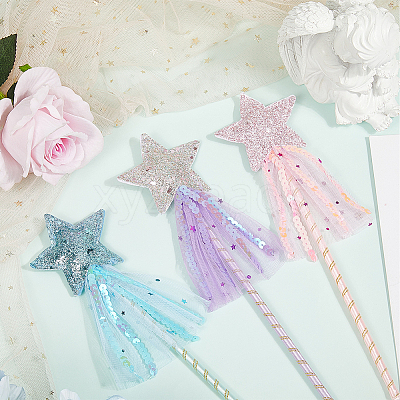 3Pcs 3 Colors Polyester Sequin Star Fairy Wand DIY-CP0011-94B-1