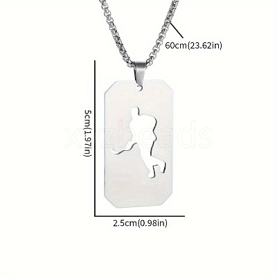 304 Stainless Steel Hollow Cut Hockey Player Pendant Necklaces FS-WGFDD7E-01-1