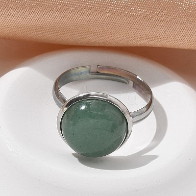 Half Round Natural Green Aventurine Finger Rings RJEW-M062-01P-21-1