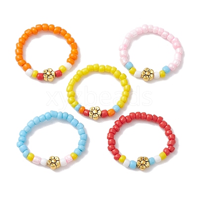 Opaque Colours Glass Seed Bead Stretch Rings RJEW-JR00659-S-1