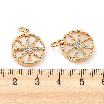 Brass Micro Pave Clear Cubic Zirconia Flat Round Pendants KK-Q806-03G-1
