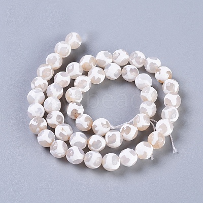 Tibetan Style Turtle Back Pattern dZi Beads Strands G-G036-8mm-6-1