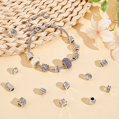 80Pcs 8 Styles Tibetan Style European Beads DIY-NB0012-43E-1