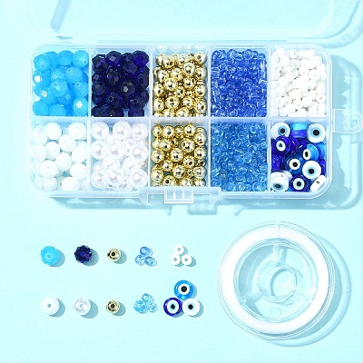 DIY Evil Eye Lampwork & Glass Beads Bracelets Jewelry Making Kits DIY-FS0007-43-1