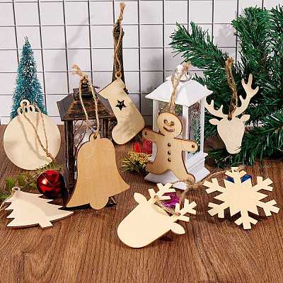8 Bag 8 Style Unfinished Natural Wood Cutouts Ornaments WOOD-SZ0001-17-1