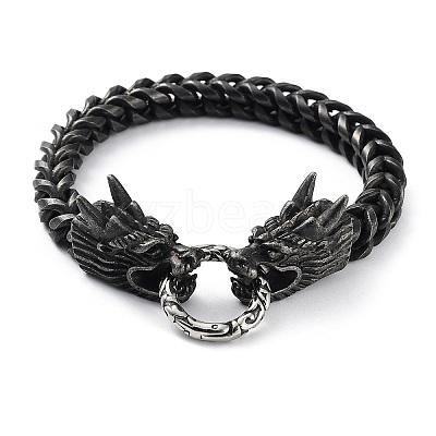 304 Stainless Steel Dragon Head Cuban Link Chains Bracelets for Men & Women BJEW-D031-23B-1