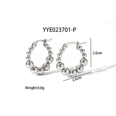 304 Stainless Steel Round Beaded Hoop Earrings for Women SN2323-2-1