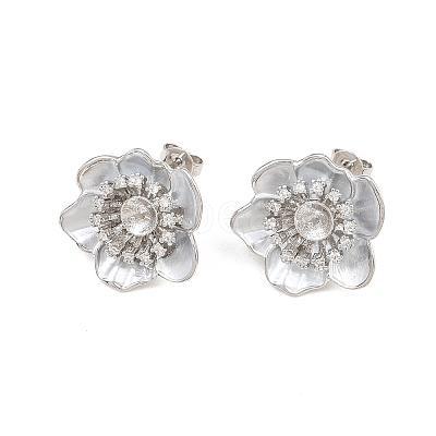 Brass Micro Pave Cubic Zirconia Stud Earring Findings CU-CBAA5EE-04P-01-1