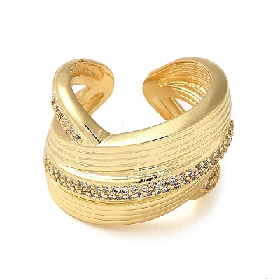 Brass Micro Pave Cubic Zirconia Open Cuff Ring RJEW-Q805-03G-1