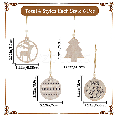 2 Sets 2 Style Christmas Theme Wood Pendants Decoration HJEW-GF0001-39A-1