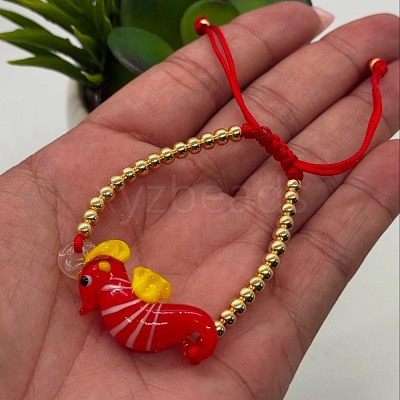 Marine Animal Dolphin Glass & Brass Beads Braided Bead Bracelets OC7969-3-1