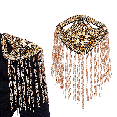 2Pcs Brass & Glass Tassel Epaulettes AJEW-GA0009-97-1
